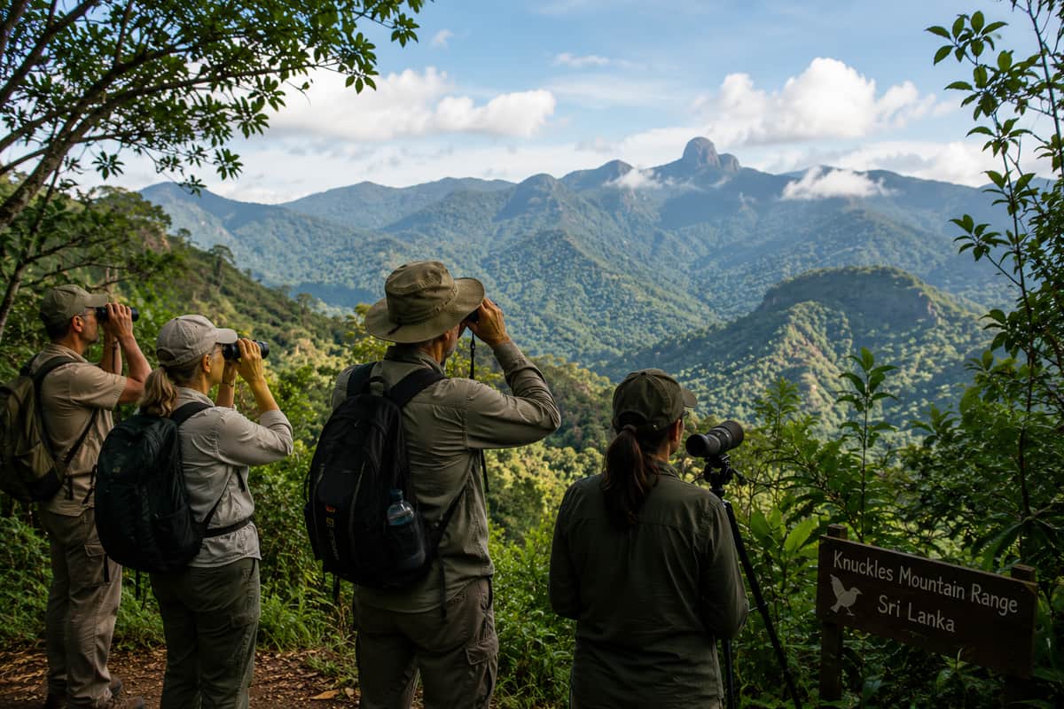Scanning the ridge line with binoculars