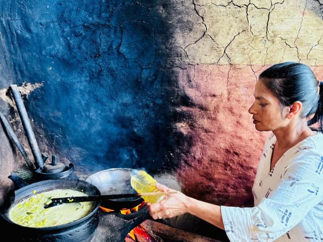 Curry cooked over an open fire in the estate kitchen