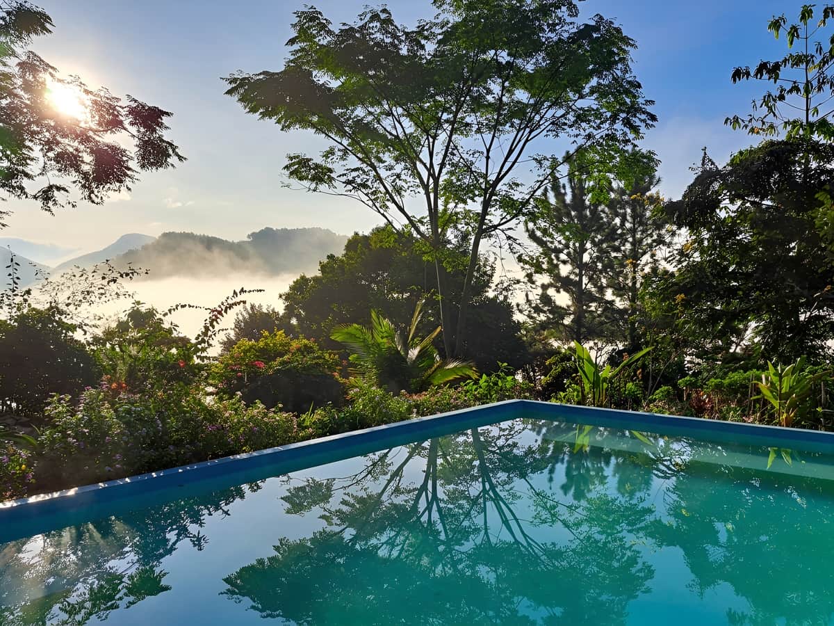 The pool looking out over the jungle at first light