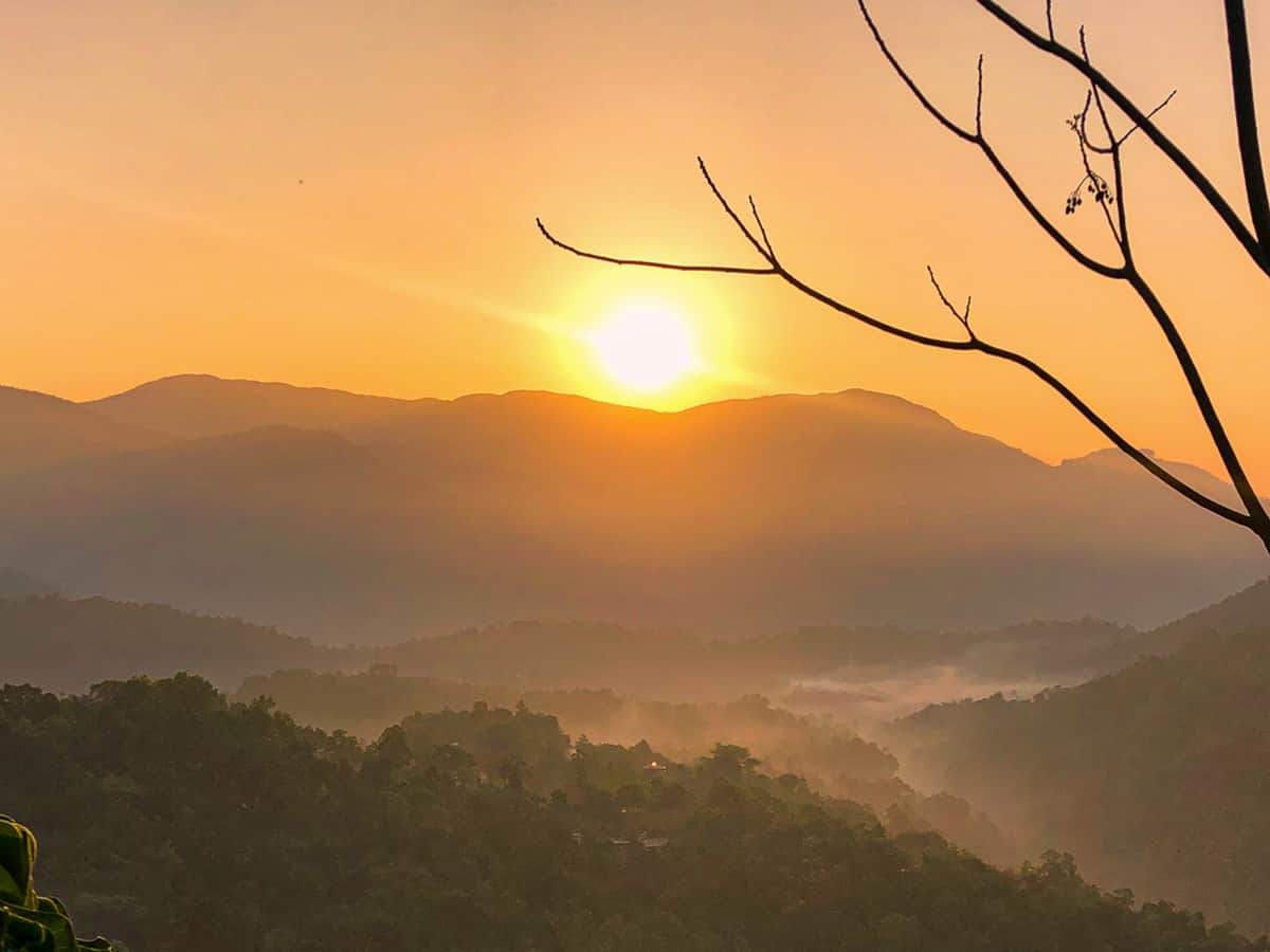 Sunrise over the mountains from the estate