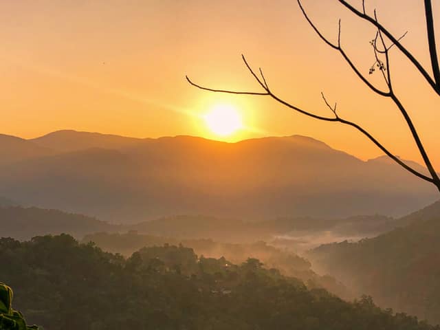 Sunrise over the mountains from the estate