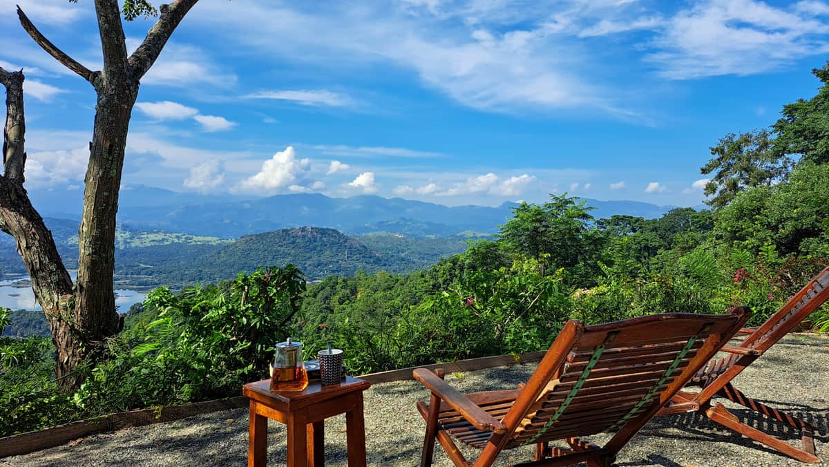 The mountain-view terrace where breakfast is served