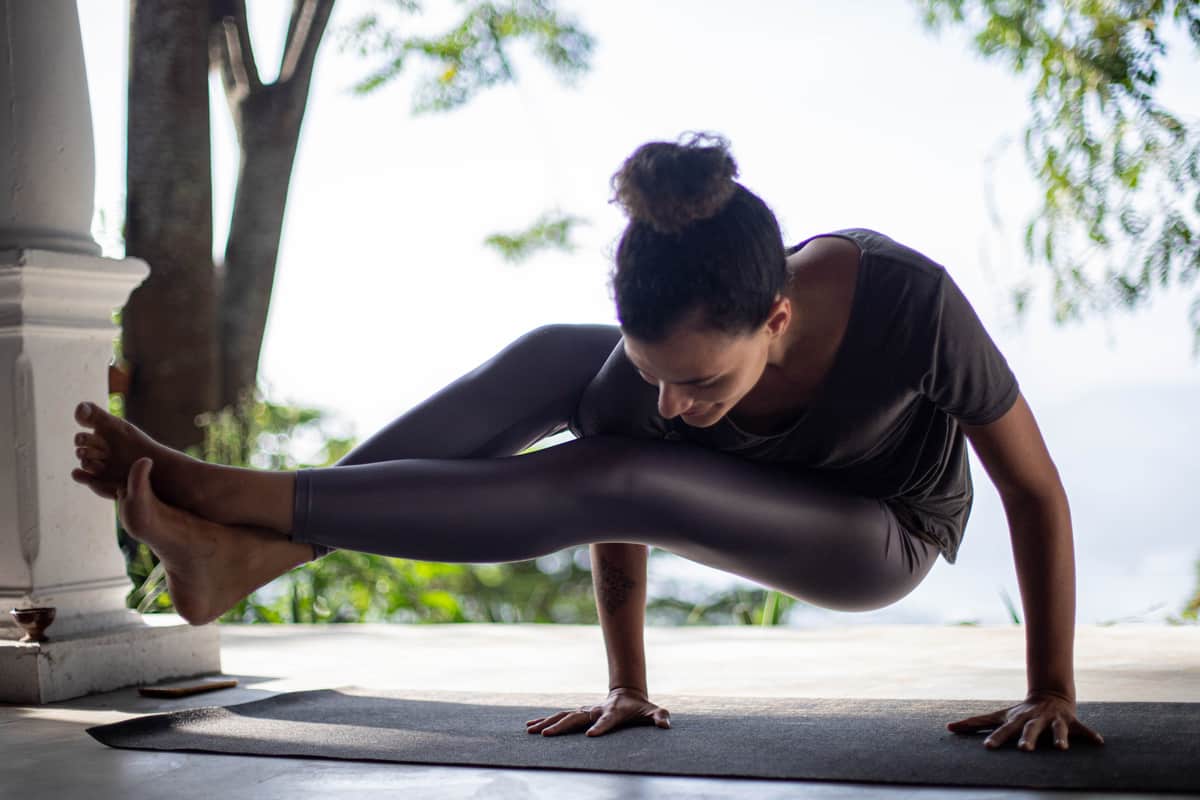 An arm balance during the morning practice